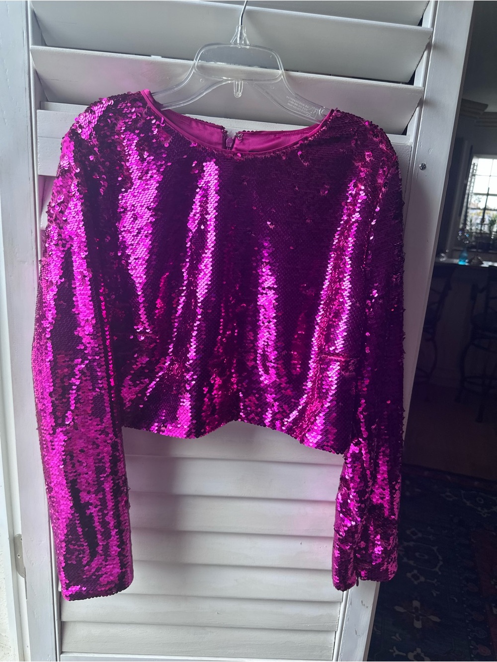 Milly Hot Pink Sequin Long Sleeve Crop Top